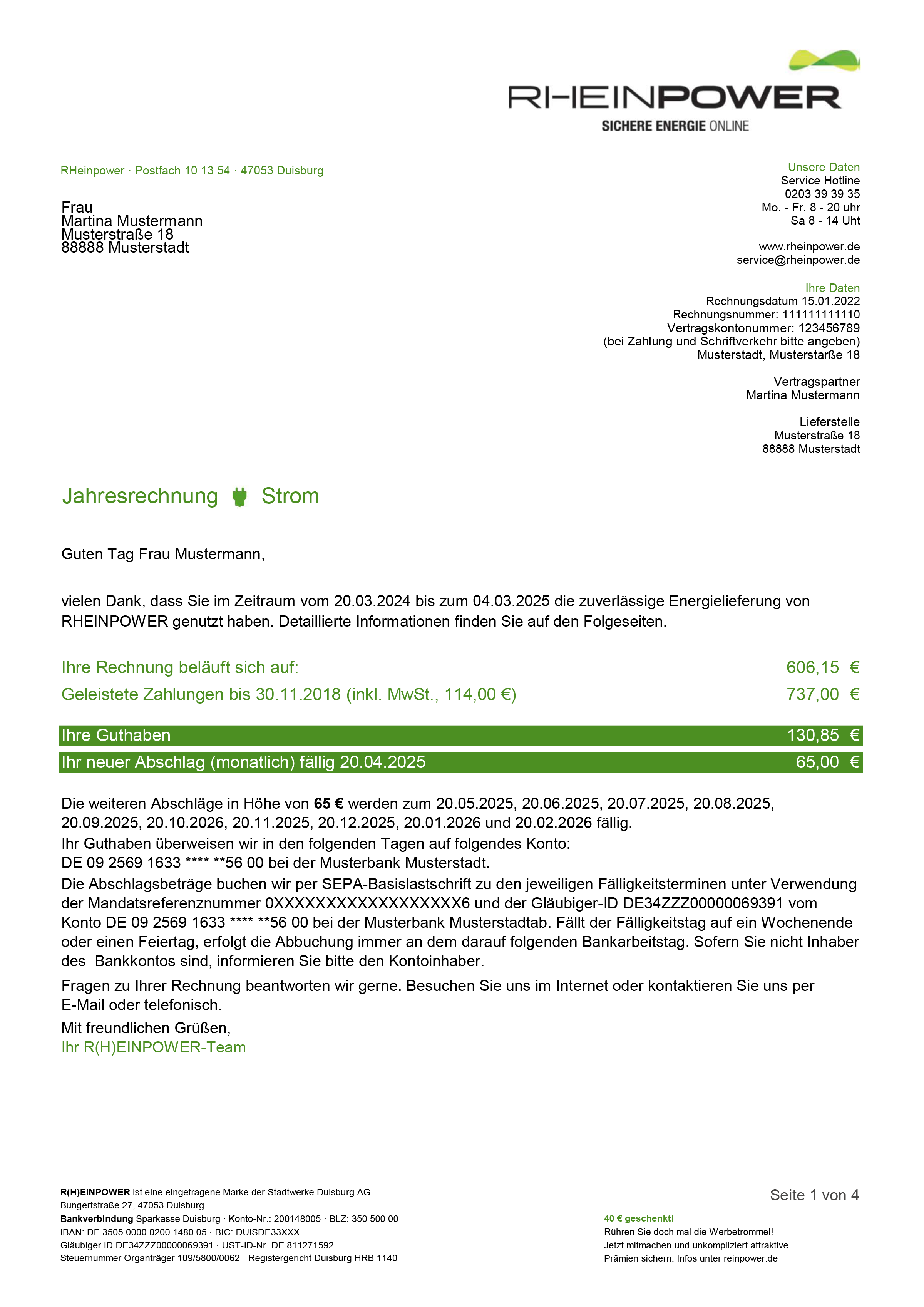 Seite 1 einer Beispielrechnung